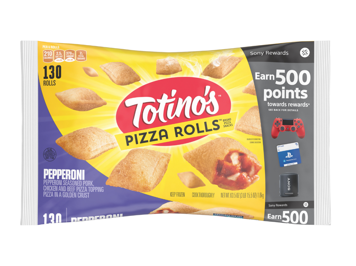Totino's pizza rolls with Sony rewards packaging