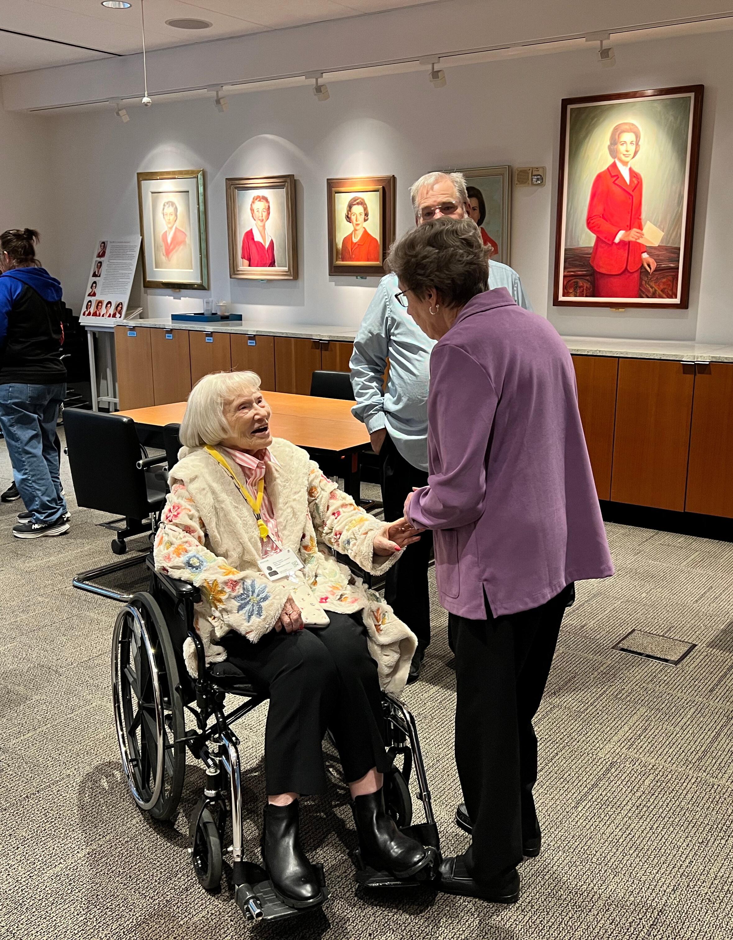 Alice Hawks visiting with guests at the reunion